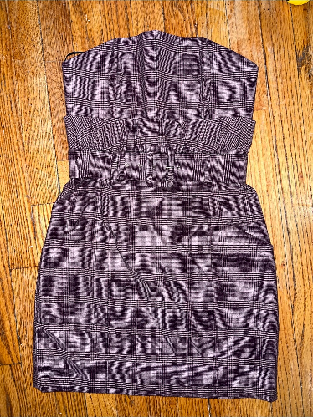 Fleur du Mal Dress size 2, strapless Wisteria, belted Plaid